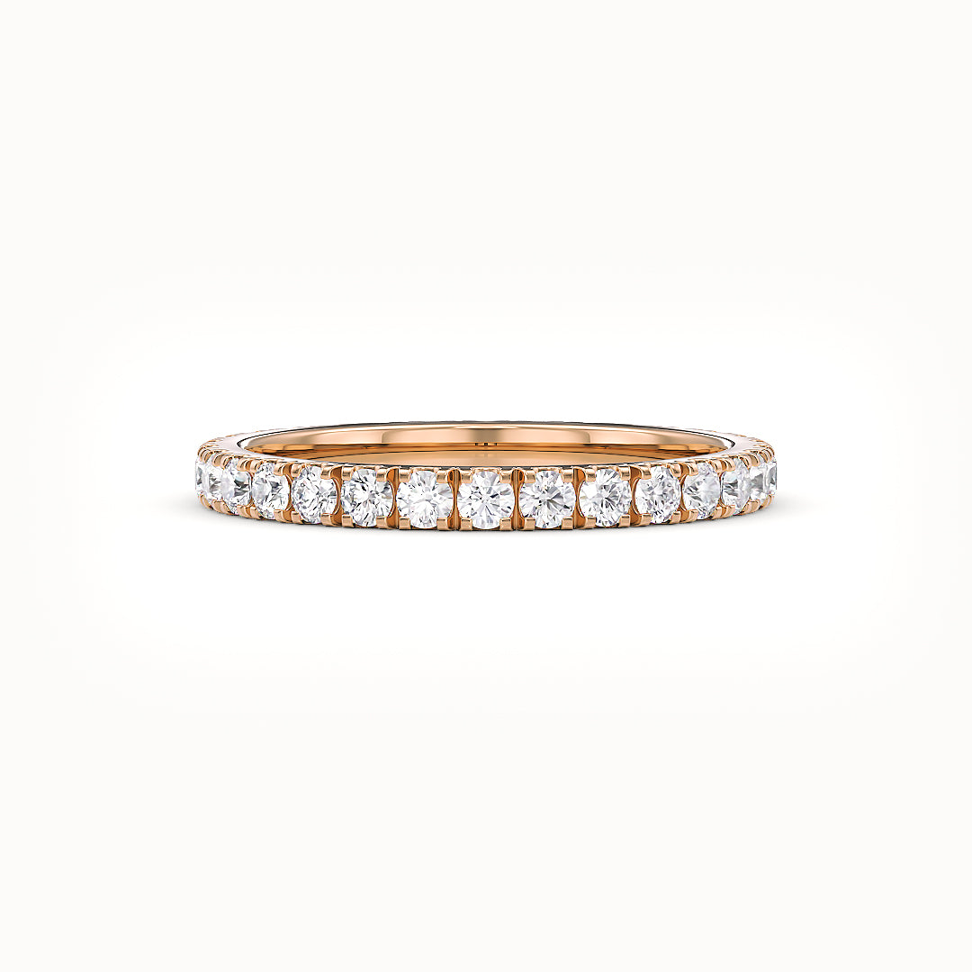 Eternity Ring aus Roségold mit 2,10 mm Breite und Diamanten, von Stellini Diamonds, mit Igi-Zertifikat sichtbar.