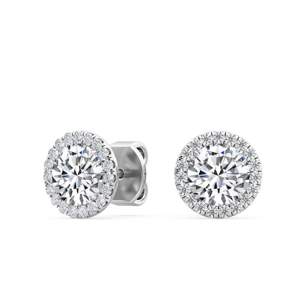 Runde Halo-Ohrringe aus 18 Karat Weißgold von Stellini Diamonds, mit funkelnden Diamanten im Haloring-Design