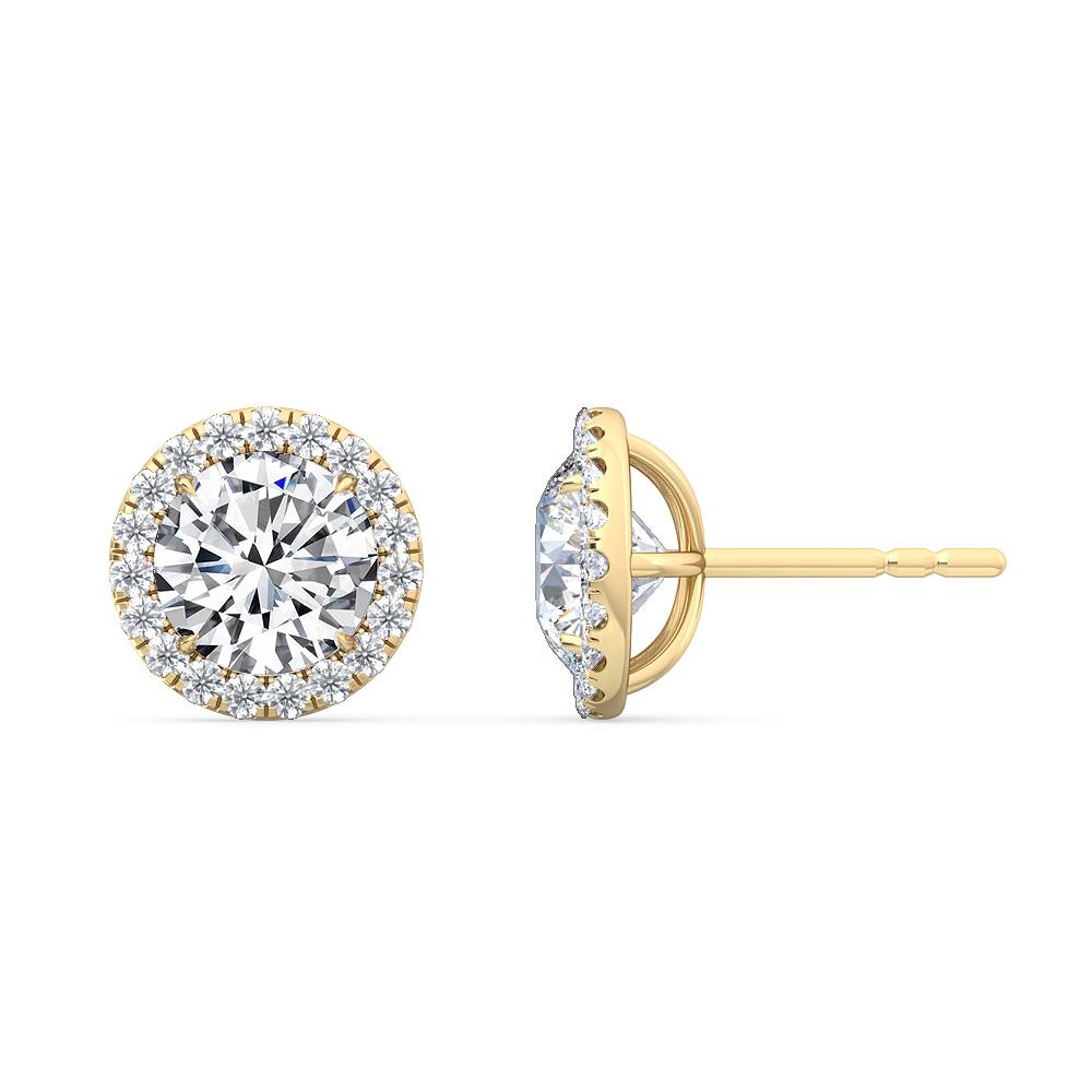 Runde Halo Ohrringe von Stellini Diamonds in 18 Karat Weißgold mit funkelnden Edelsteinen, elegant und zeitlos.