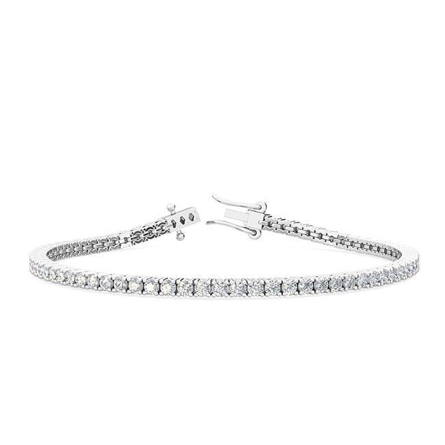 Stellini Diamonds Tennis Armband, 2,7 mm breit, 3 Karat, elegantes Schmuckstück aus Diamanten, auf einem weißen Hintergrund.