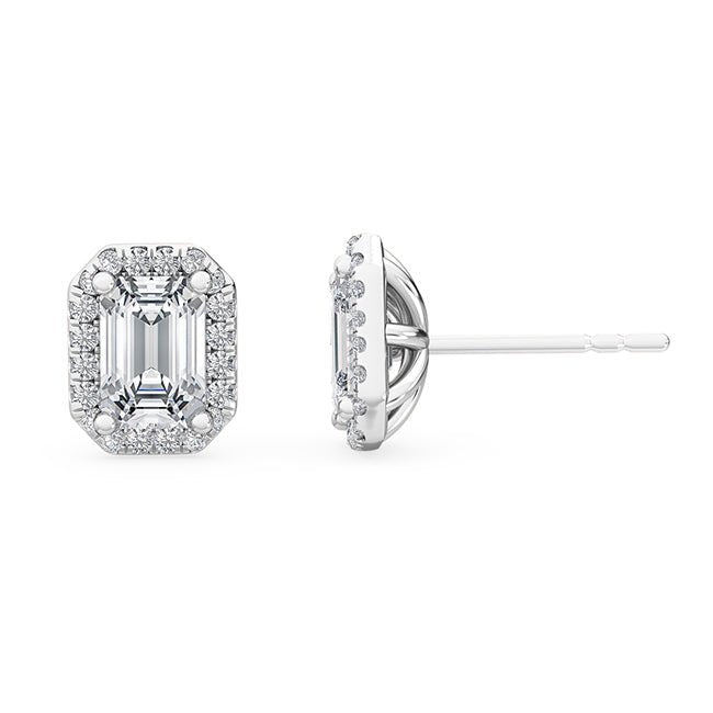 Stellini Diamonds Hallo Emerald Ohrringe mit grünen Edelstein-Ohrringen, detailreiche Goldfassung und funkelnde Steine.