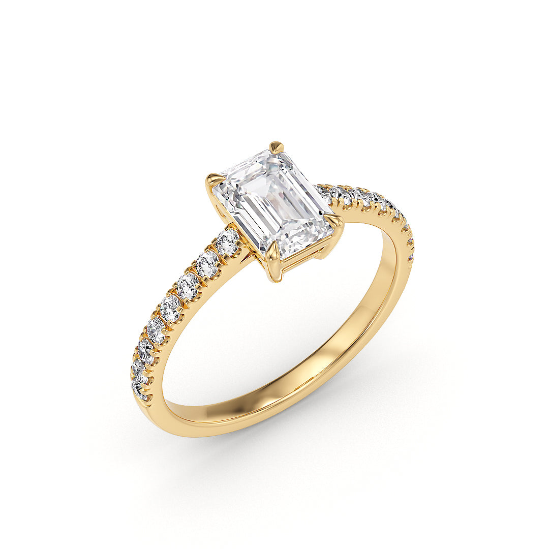Stellini-Ch Athena Verlobungsring aus Gelbgold mit einem 1-Karat-Labordiamanten und IGI-Zertifikat, elegante Schmuckgestaltung