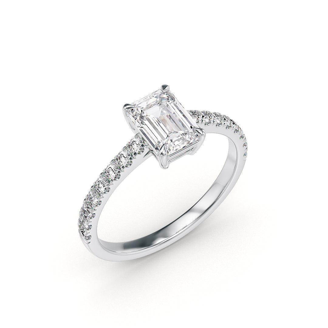 Stellini-Ch Athena Verlobungsring aus Weißgold mit Labordiamanten und 1 Karat zentralem Stein, IGI-Zertifikat sichtbar.