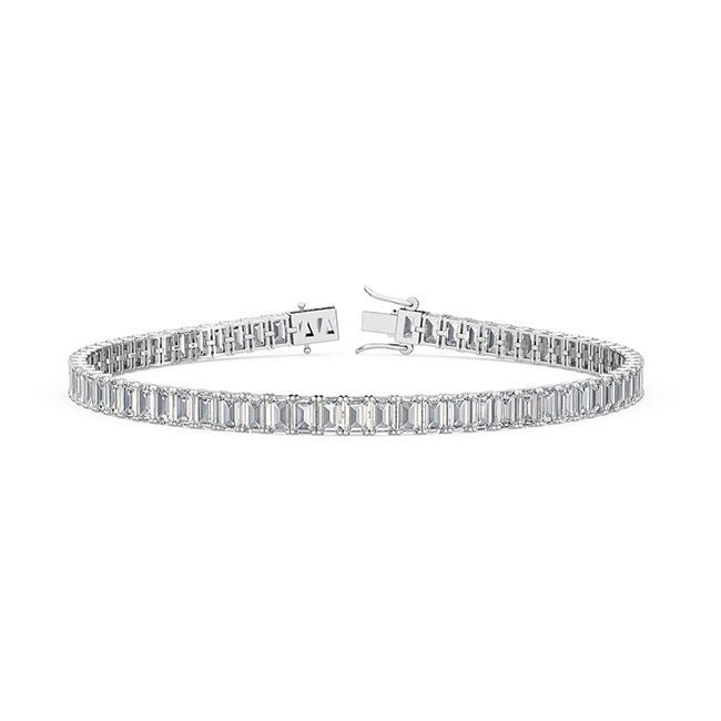 Stellini Diamonds Emerald Cut Diamant Tennisarmband aus Silber mit funkelnden, rechteckigen Diamanten, 18 cm lang.